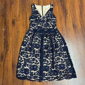 Eliza J Navy and Cream Floral Lace Dress